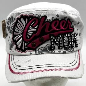 Cheer Mom Cadet Cap OSFA White Pink Cheerleading Hat Embroidered Patch Bling NWT